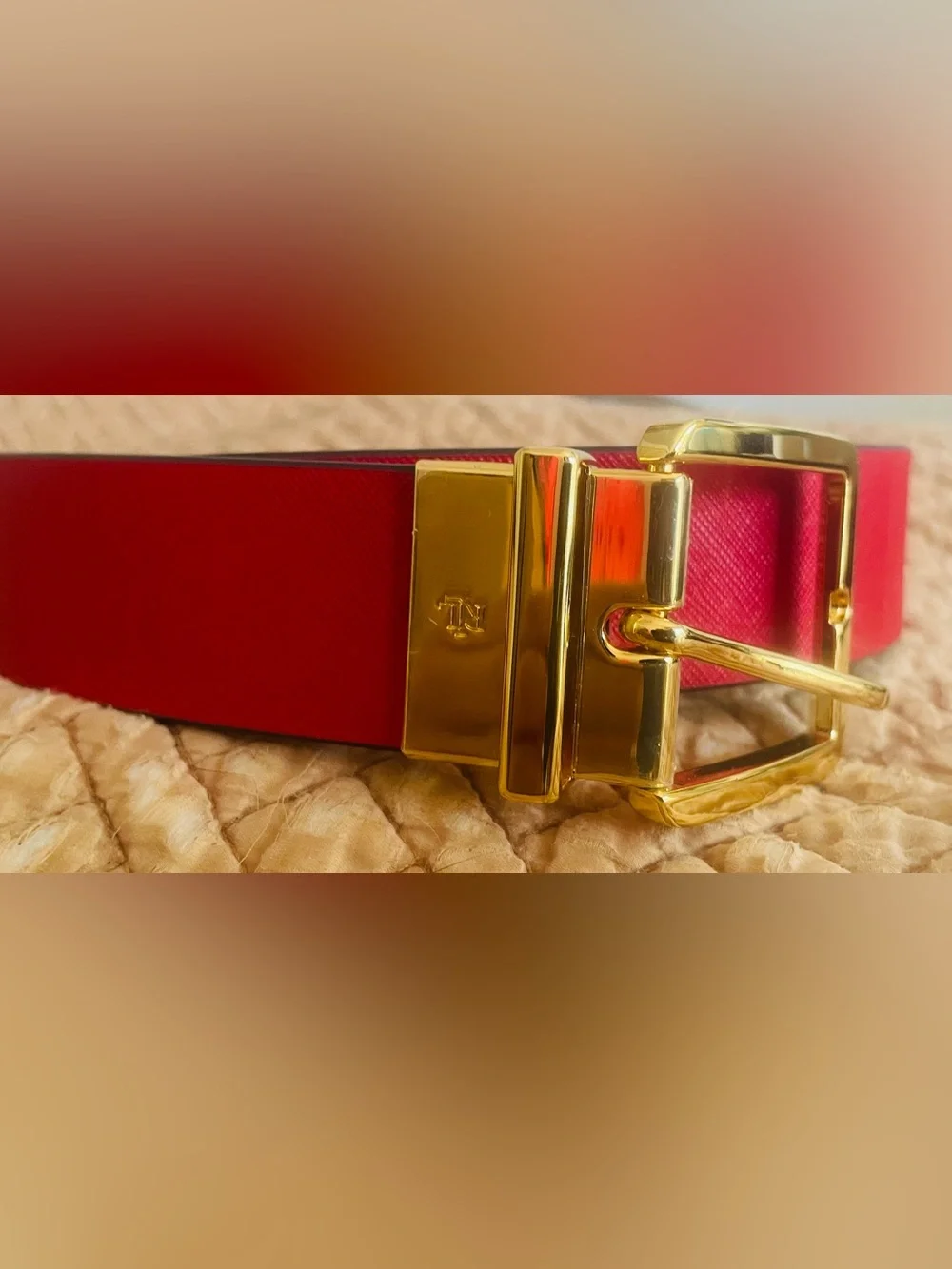 RALPH LAUREN Women's Reversible Red and Black Leather Belt Size XL New
